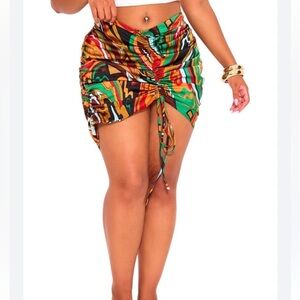 NWT PrettyLittle Thing Midi Multi Abstract Print Ruched Front Skirt Zip Plus 18